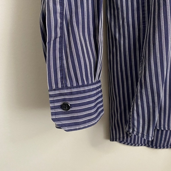 Boss Hugo Boss Navy/Silver Striped Men's Button-Up Long Sleeve Shirt Size Large - Picture 3 of 11